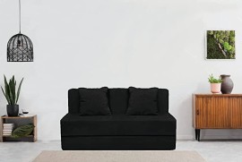 COZY COMFORT Folding Sofa Cum Bed with 1 Cushion for Home & Living Room | Mattress- Perfect for Guests | Jute Fabric (Greyish Black, 3x6 Feet)